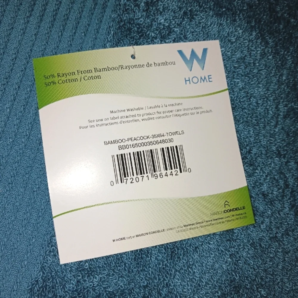 W Home Bamboo Spa Oversized Bath Towel/Sheet Set of 2 Teal 33 x 64